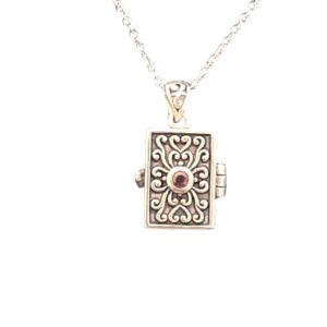 Close up view BBJ Bangkok sterling silver gemstone shaker prayer box necklace