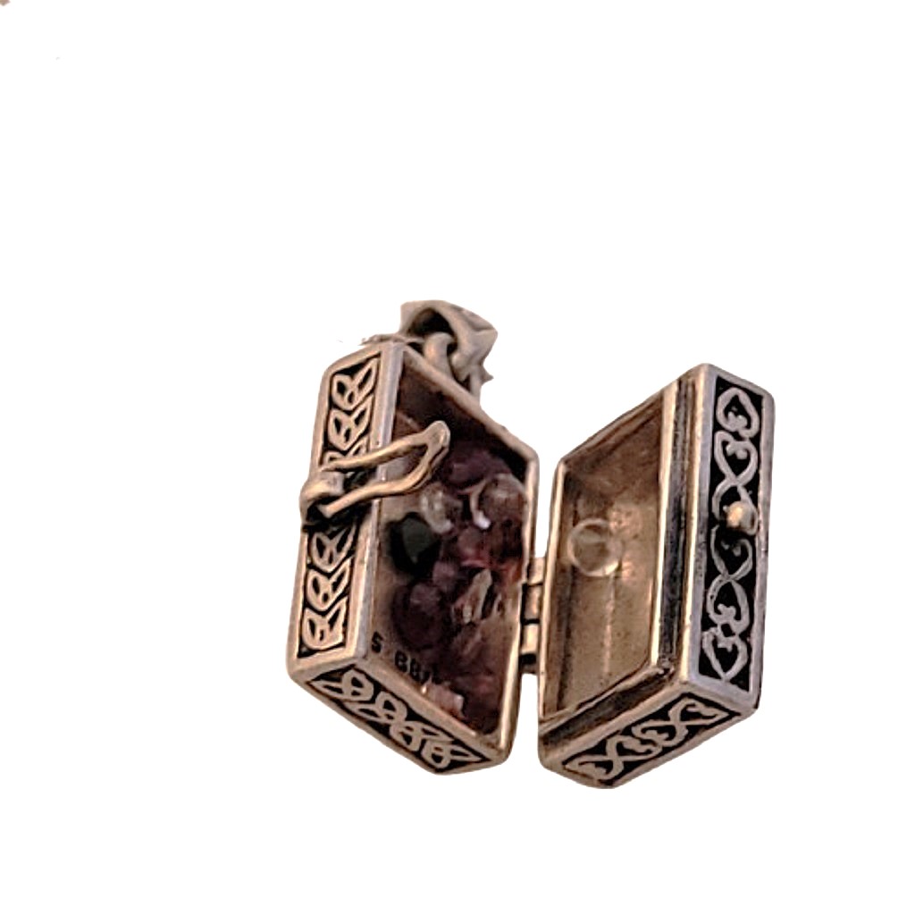 Open Inside box view BBJ Bangkok sterling silver gemstone shaker prayer box necklace