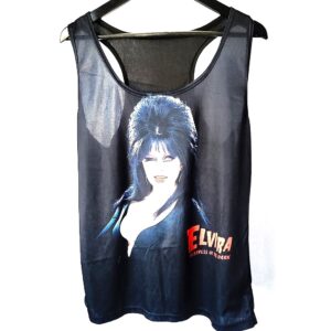 Elvira Mistress of the Dark Black Graphic Tank Sheer Racerback Top