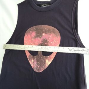 Evil Twin Alien Galaxy tee front view underarm to arm measurement muscle style sleeveless tee