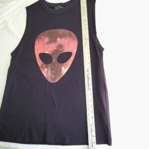 Evil Twin Alien Galaxy tee front view height measurement muscle style sleeveless tee