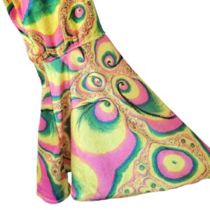 Sleeve View Psychedelic swirling abstract print bell sleeve tie back dress