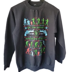 The Walking Dead Christmas graphic sweatshirt front c;lose up view