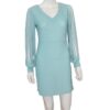 Front View Vintage Aqua Blue sparkly mini spaghetti long sleeve dress