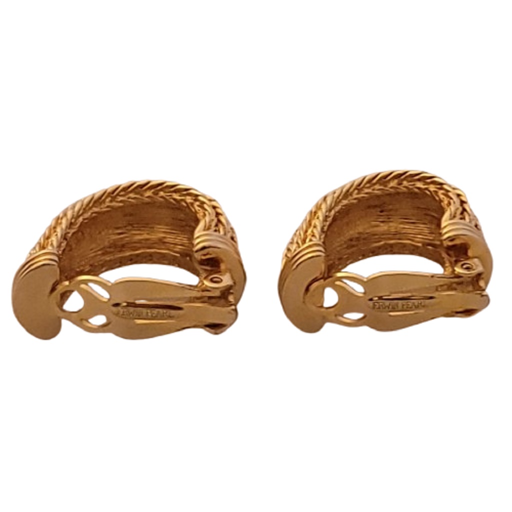 Back View of Vintage Erwin Pearl gold tone braided design clip on earrings