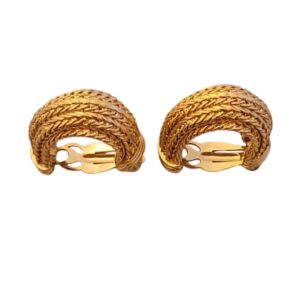 Side View Vintage Erwin Pearl gold tone braided design clip on earrings